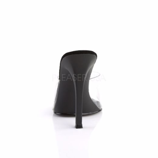 Product image of Fabulicious Gala-01 Clear-Black/Black Matte, 4 1/2 inch (11.4 cm) Heel Slide Mule Shoes