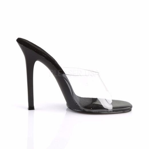 Product image of Fabulicious Gala-01 Clear-Black/Black Matte, 4 1/2 inch (11.4 cm) Heel Slide Mule Shoes