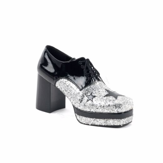 Product image of Funtasma Glamrock-02 Black Patent-Silver Glitter, 3 1/2 inch (8.9 cm) Heel, 1 1/2 inch (3.8 cm) Platform Court Pump Shoes
