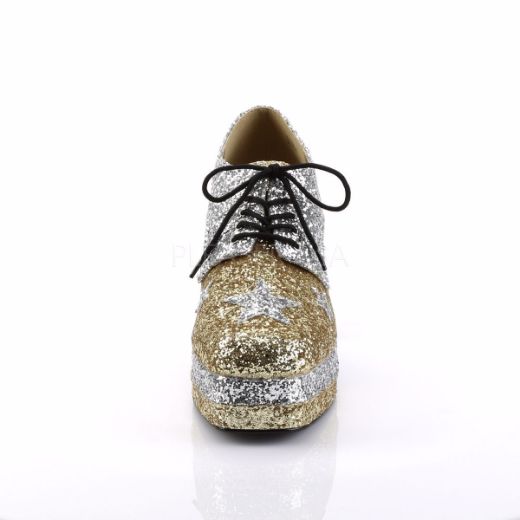 Product image of Funtasma Glamrock-02 Silver-Gold Glitter, 3 1/2 inch (8.9 cm) Heel, 1 1/2 inch (3.8 cm) Platform Court Pump Shoes