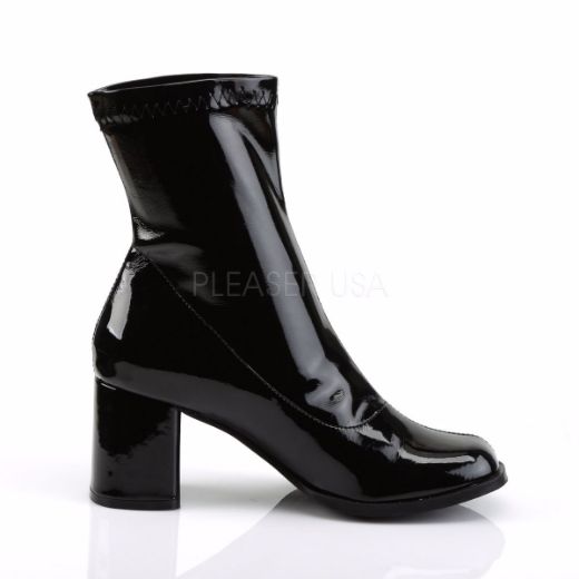 Product image of Funtasma Gogo-150 Black Stretch Patent, 3 inch (7.6 cm) Block Heel Ankle Boot