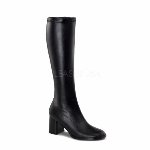 Product image of Funtasma Gogo-300 Black Stretch Pu, 3 inch (7.6 cm) Heel Knee High Boot