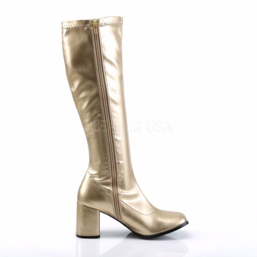 Product image of Funtasma Gogo-300 Gold Stretch Pu, 3 inch (7.6 cm) Heel Knee High Boot
