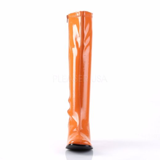 Product image of Funtasma Gogo-300 Orange Stretch Patent, 3 inch (7.6 cm) Heel Knee High Boot