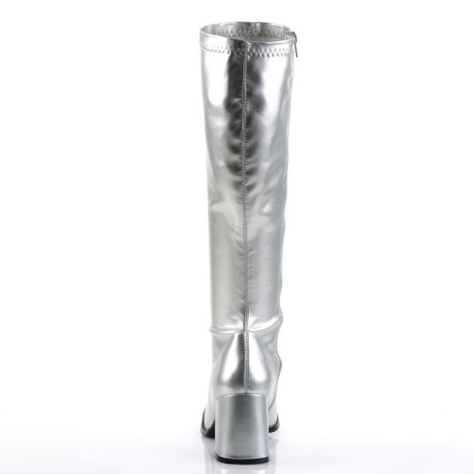 Product image of Funtasma Gogo-300 Silver Met. Stretch Pu, 3 inch (7.6 cm) Heel Knee High Boot