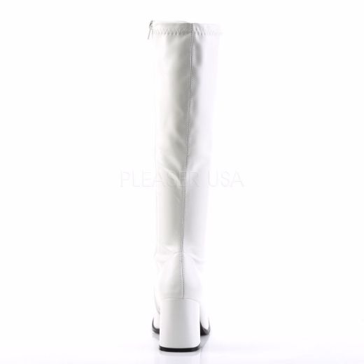 Product image of Funtasma Gogo-300 White Stretch Pu, 3 inch (7.6 cm) Heel Knee High Boot