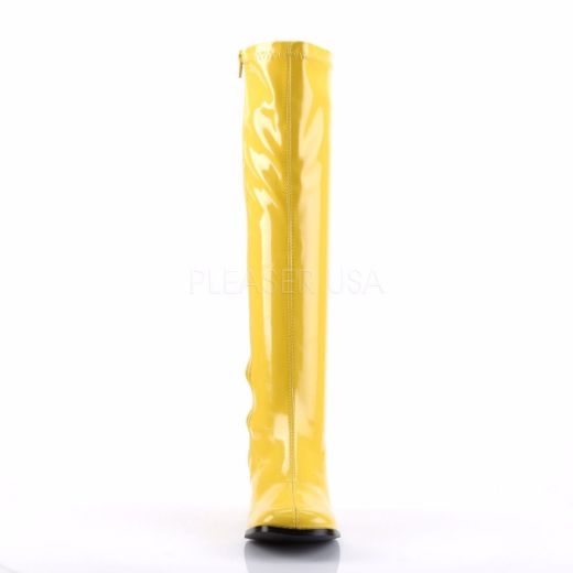Product image of Funtasma Gogo-300 Yellow Stretch Patent, 3 inch (7.6 cm) Heel Knee High Boot