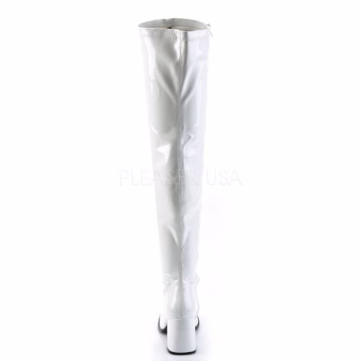 Product image of Funtasma Gogo-3000 White Stretch Patent, 3 inch (7.6 cm) Block Heel Knee High Boot