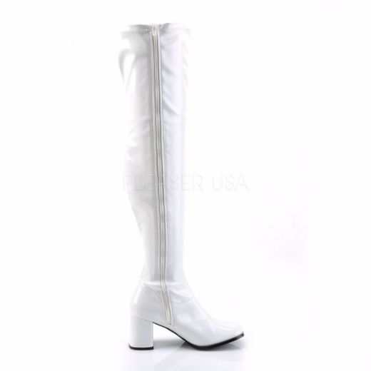 Product image of Funtasma Gogo-3000 White Stretch Patent, 3 inch (7.6 cm) Block Heel Knee High Boot