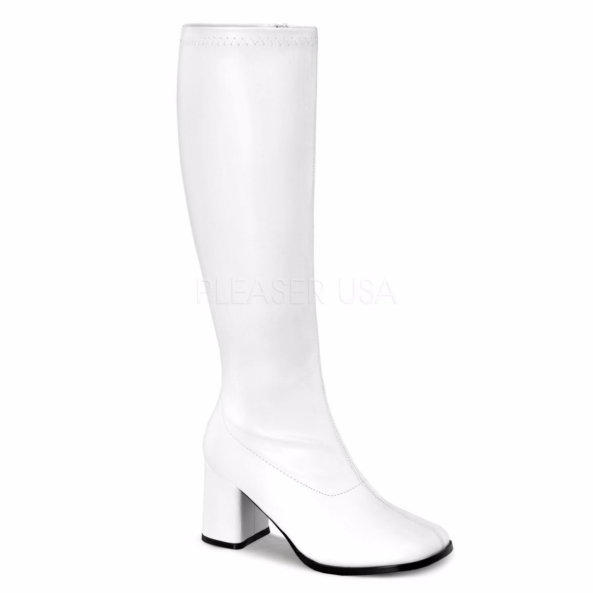 Product image of Funtasma Gogo-300Wc White Stretch Pu, 3 inch (7.6 cm) Heel Knee High Boot