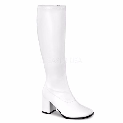 Product image of Funtasma Gogo-300Wc White Stretch Pu, 3 inch (7.6 cm) Heel Knee High Boot