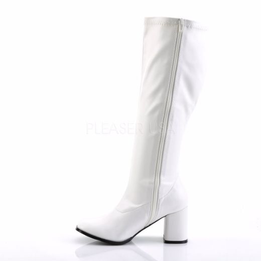 Product image of Funtasma Gogo-300Wc White Stretch Pu, 3 inch (7.6 cm) Heel Knee High Boot