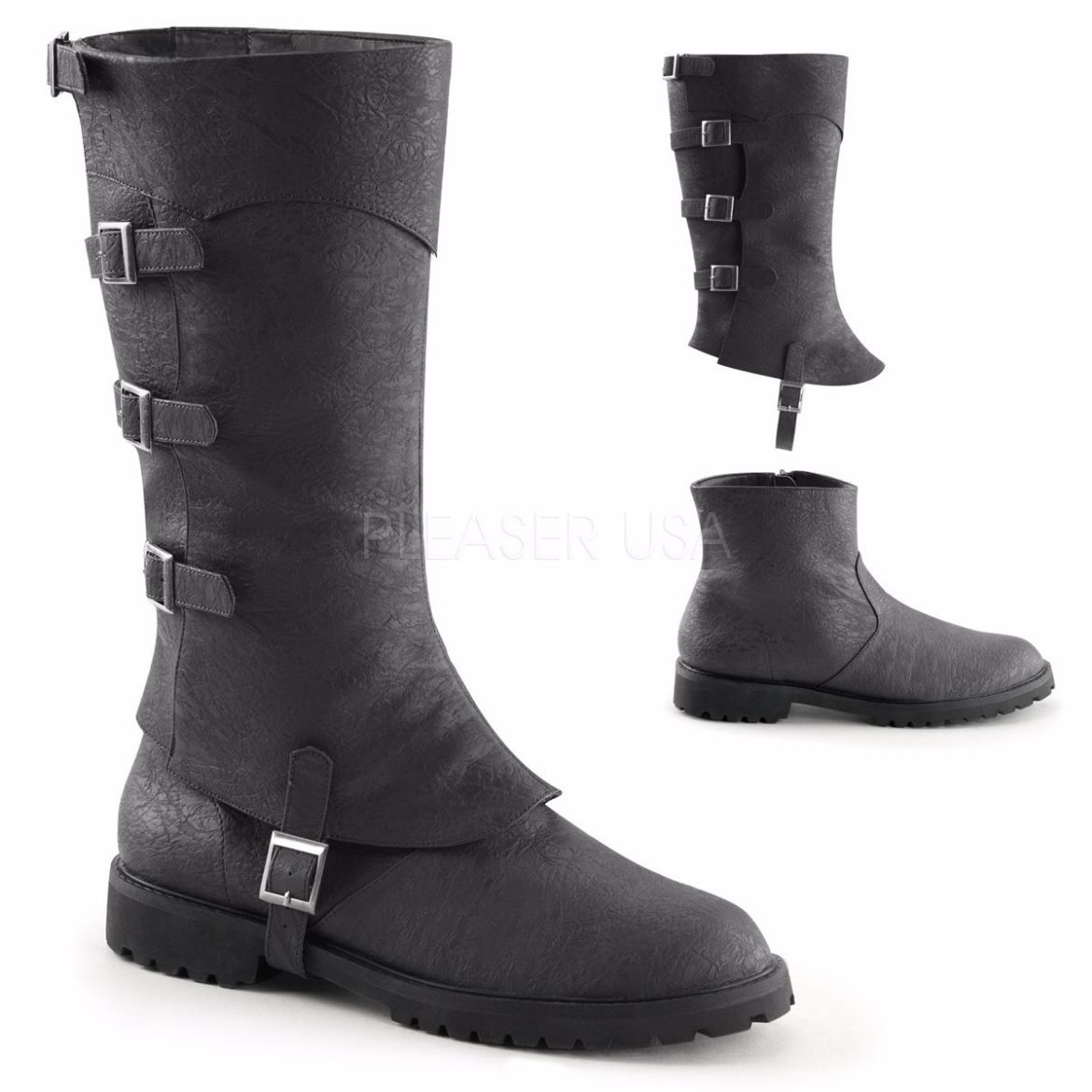 Product image of Funtasma Gotham-105 Black Distressed Pu, 1 1/2 inch (3.8 cm) Flat Heel Knee High Boot