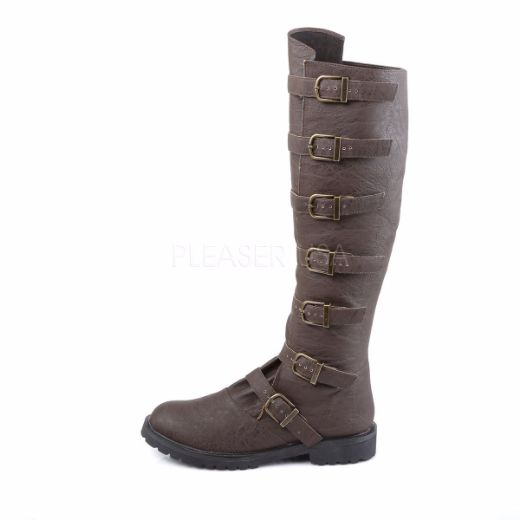 Product image of Funtasma Gotham-110 Brown Distressed Pu, 1 1/2 inch (3.8 cm) Flat Heel Knee High Boot