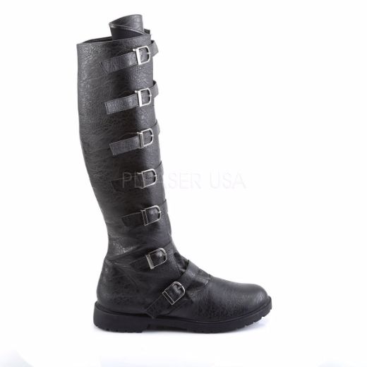Product image of Funtasma Gotham-110 Black Distressed Pu, 1 1/2 inch (3.8 cm) Flat Heel Knee High Boot