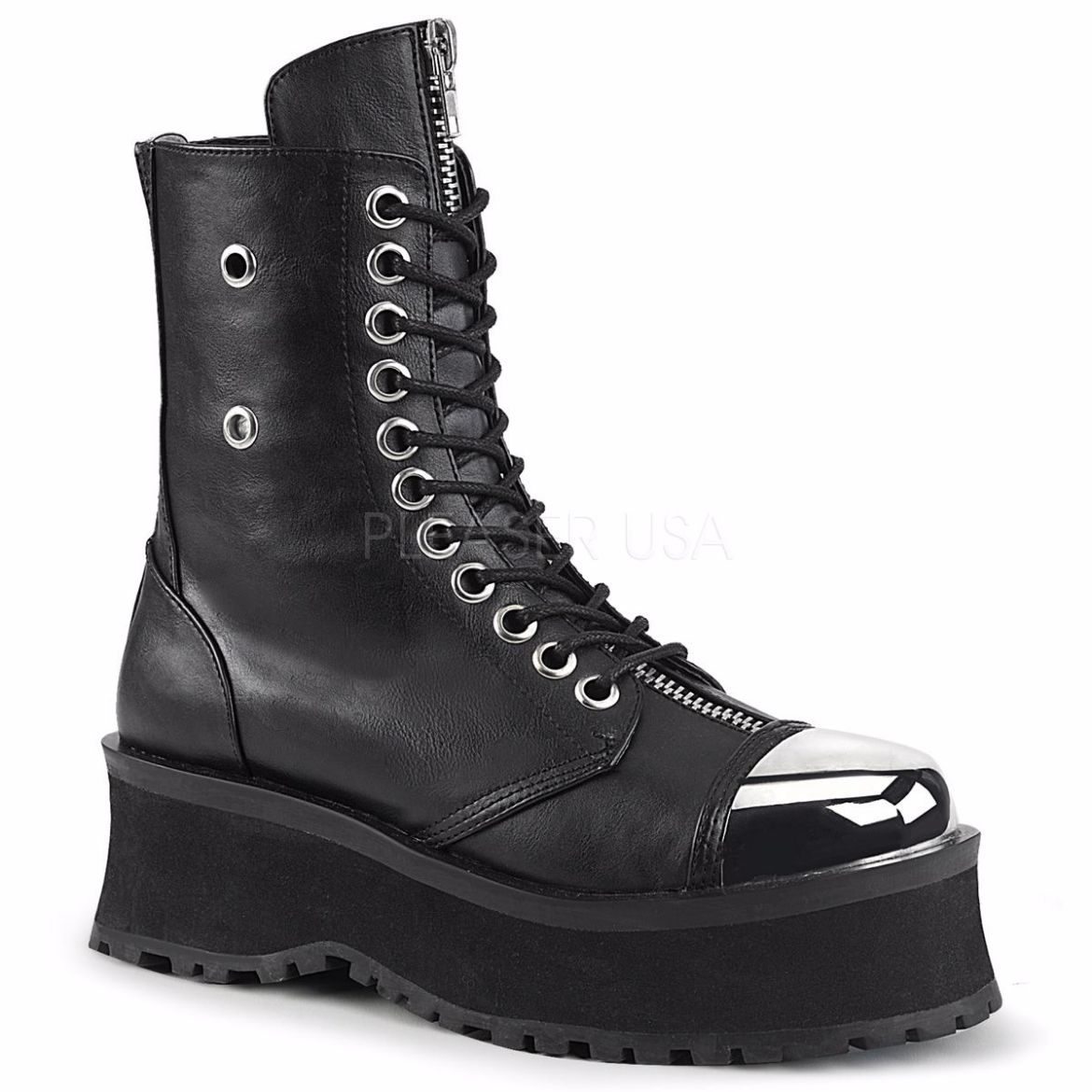 Product image of Demonia Gravedigger-10 Black Vegan Leather, 2 3/4 inch Platform Ankle Boot