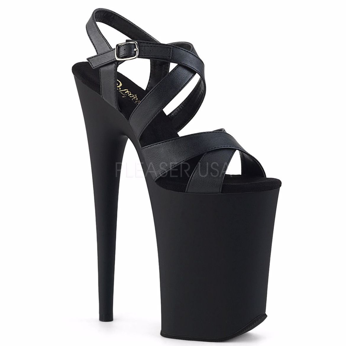 Product image of Pleaser Infinity-997 Black Faux Leather/Black Matte, 9 inch (22.9 cm) Heel, 5 1/4 inch (13.3 cm) Platform Sandal Shoes