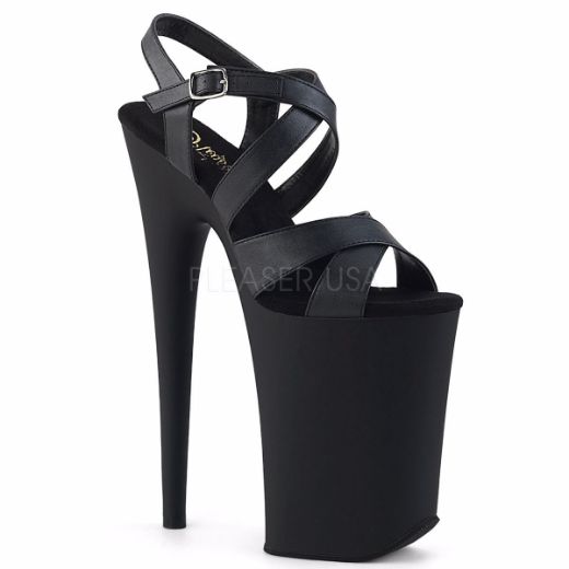 Product image of Pleaser Infinity-997 Black Faux Leather/Black Matte, 9 inch (22.9 cm) Heel, 5 1/4 inch (13.3 cm) Platform Sandal Shoes