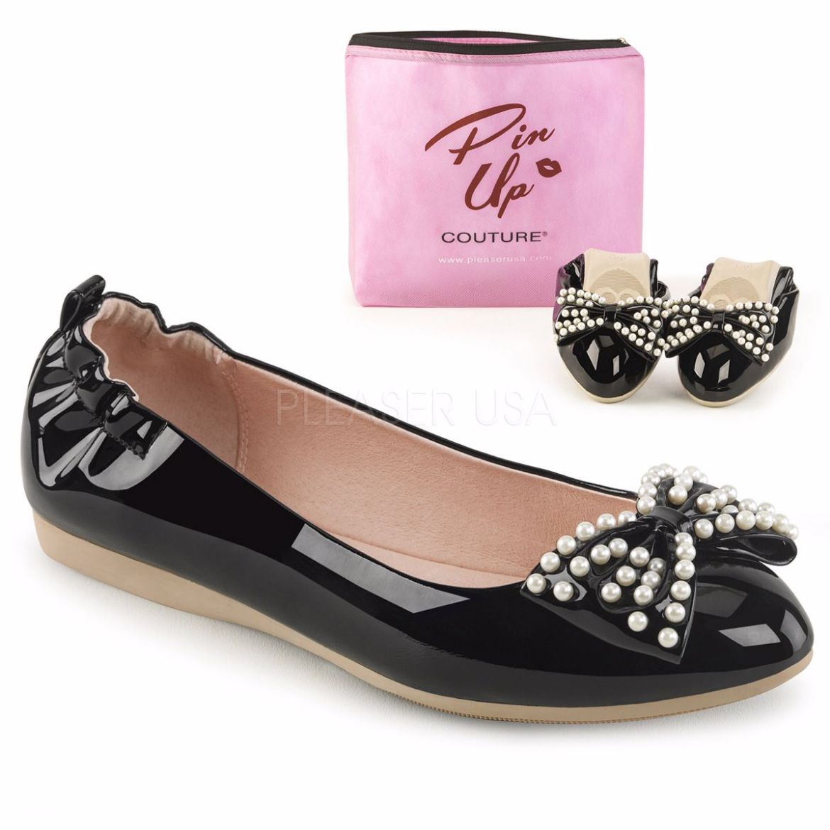 Product image of Pin Up Couture Ivy-09 Black Patent Flat Shoes