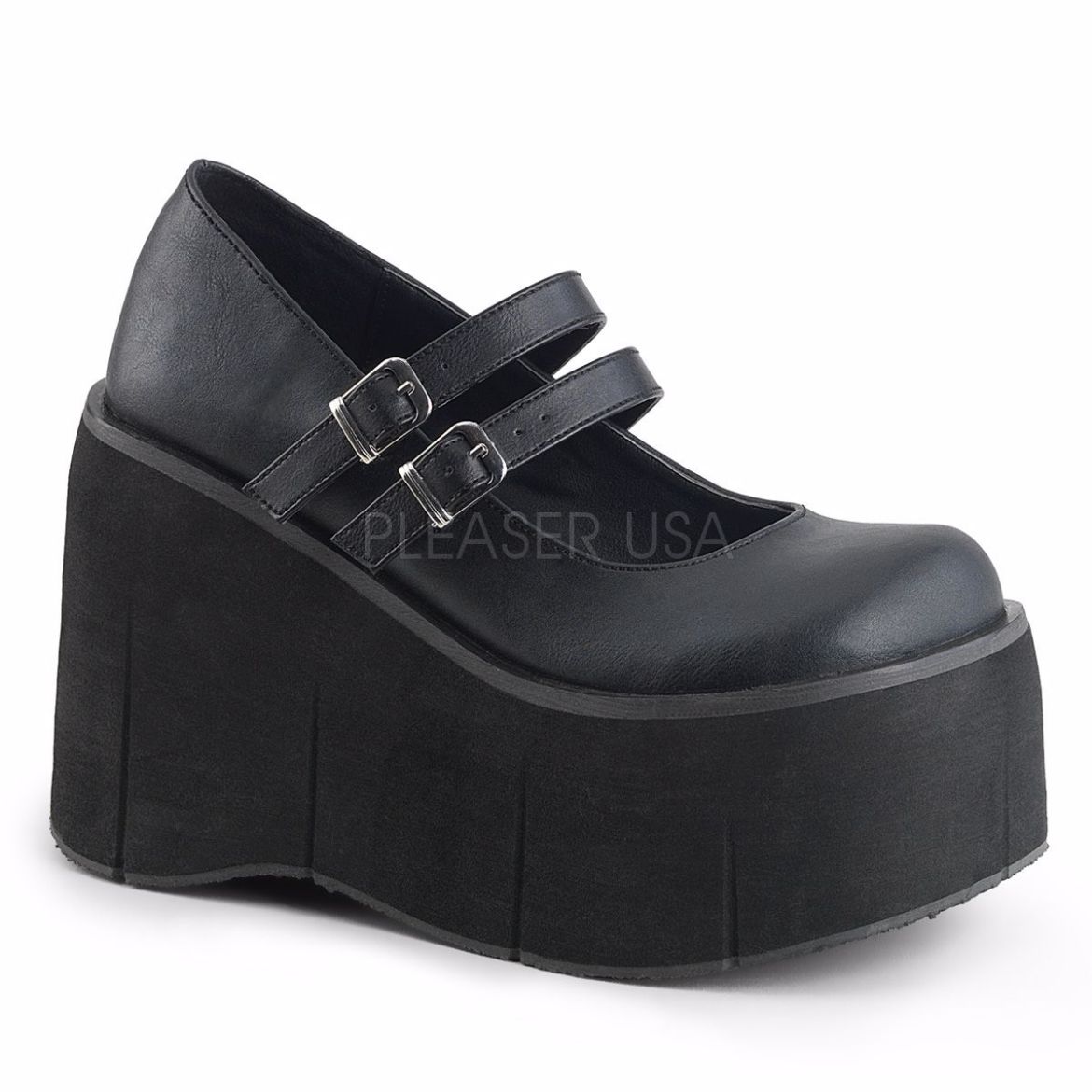 Product image of Demonia Kera-08 Black Vegan Leather, 4 1/2 inch Platform Court Pump Shoes