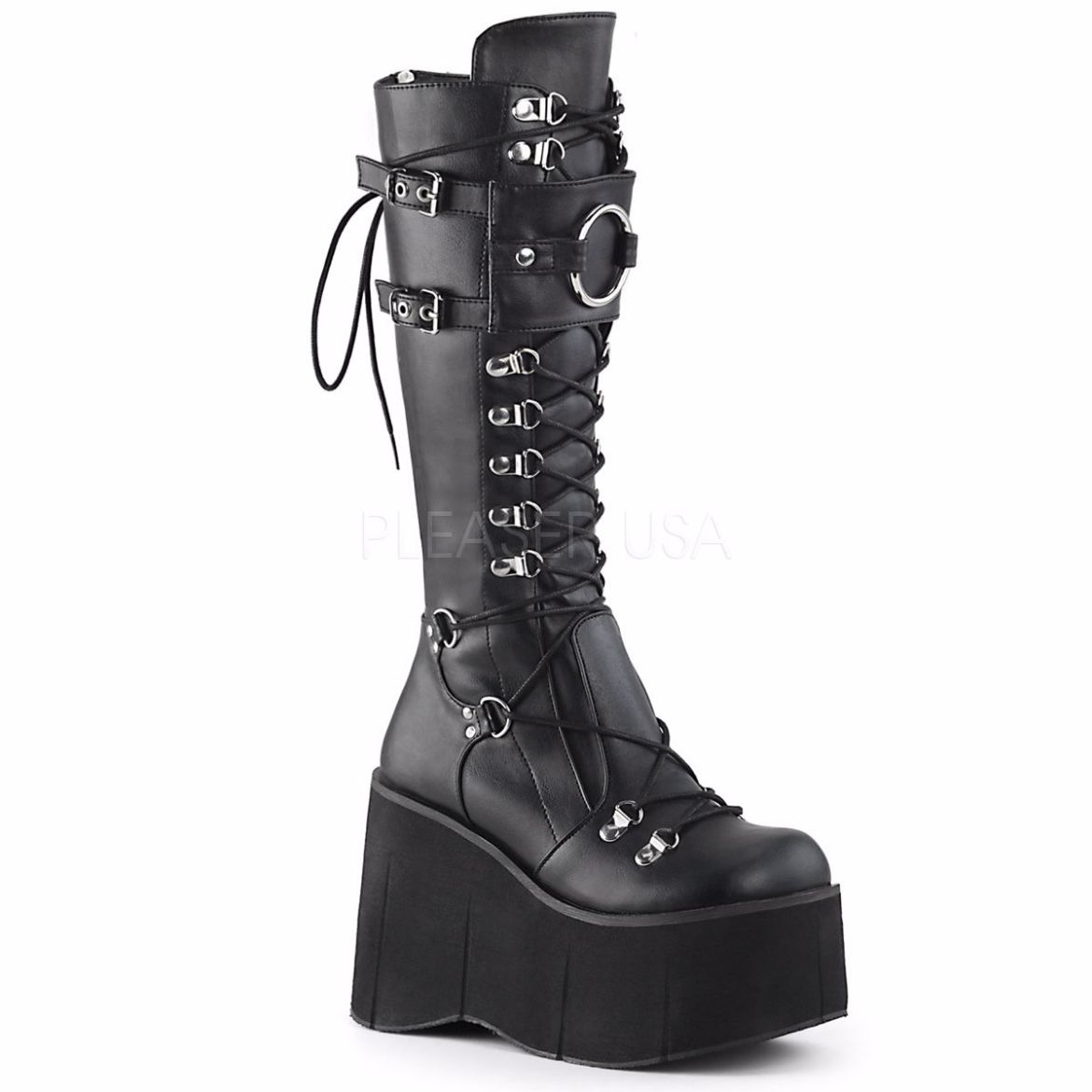 Product image of Demonia Kera-200 Black Vegan Leather, 4 1/2 inch Platform Knee High Boot
