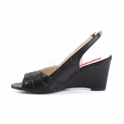 Product image of Pleaser Pink Label Kimberly-01Sp Black Faux Leather, 3 inch (7.6 cm) Wedge Sandal Shoes