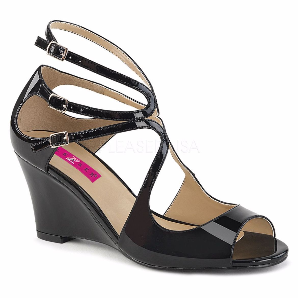 Product image of Pleaser Pink Label Kimberly-04 Black Patent, 3 inch (7.6 cm) Wedge Sandal Shoes