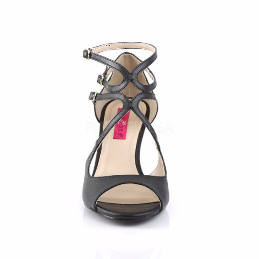Product image of Pleaser Pink Label Kimberly-04 Black Faux Leather, 3 inch (7.6 cm) Wedge Sandal Shoes