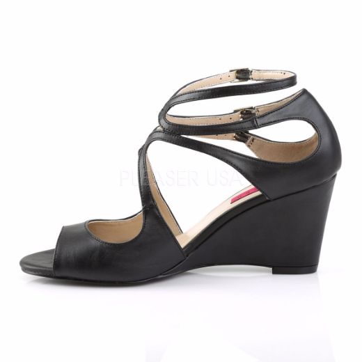 Product image of Pleaser Pink Label Kimberly-04 Black Faux Leather, 3 inch (7.6 cm) Wedge Sandal Shoes
