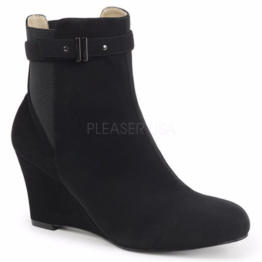 Product image of Pleaser Pink Label Kimberly-102 Black Nubuck Suede, 3 inch (7.6 cm) Heel Ankle Boot