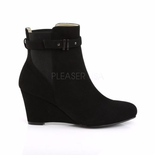 Product image of Pleaser Pink Label Kimberly-102 Black Nubuck Suede, 3 inch (7.6 cm) Heel Ankle Boot