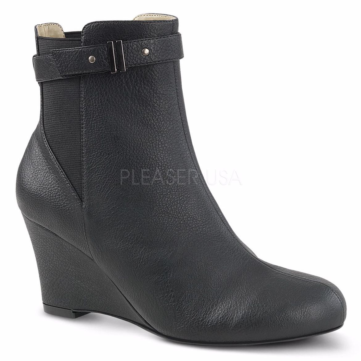 Product image of Pleaser Pink Label Kimberly-102 Black Faux Leather, 3 inch (7.6 cm) Heel Ankle Boot