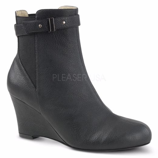 Product image of Pleaser Pink Label Kimberly-102 Black Faux Leather, 3 inch (7.6 cm) Heel Ankle Boot