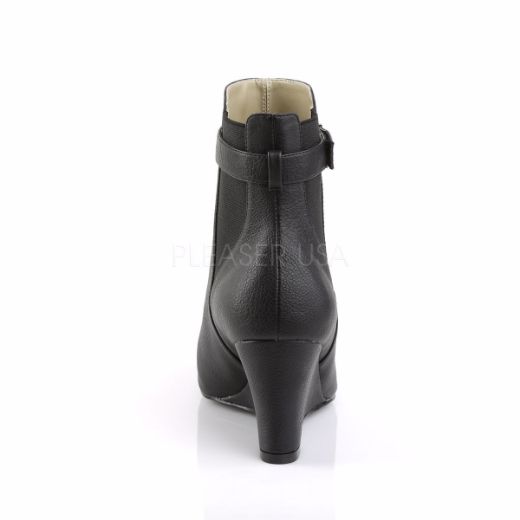 Product image of Pleaser Pink Label Kimberly-102 Black Faux Leather, 3 inch (7.6 cm) Heel Ankle Boot