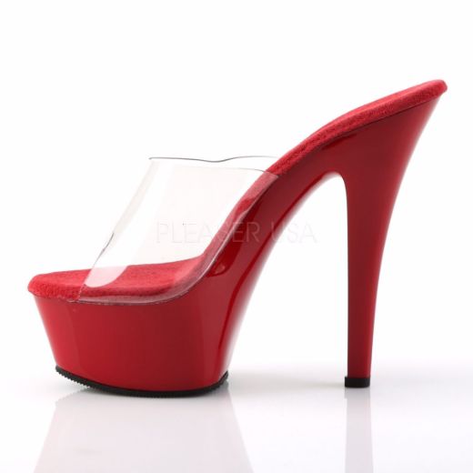 Product image of Pleaser Kiss-201 Clear/Red, 6 inch (15.2 cm) Heel, 1 3/4 inch (4.4 cm) Platform Slide Mule Shoes