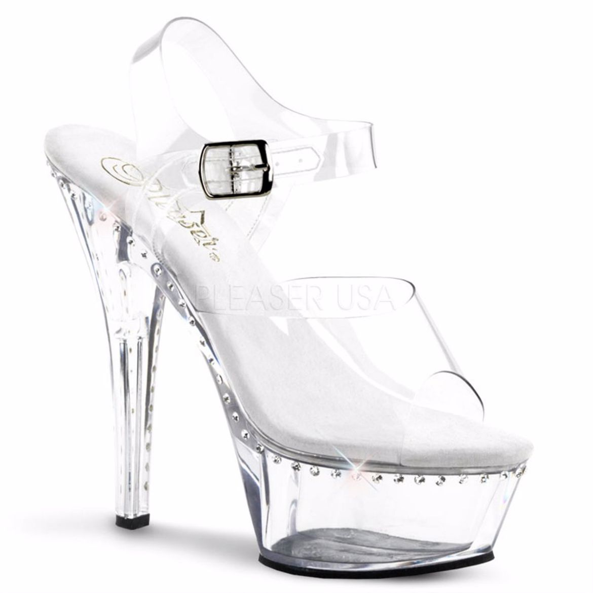 Product image of Pleaser Kiss-208Ls Clear/Clear, 6 inch (15.2 cm) Heel, 1 3/4 inch (4.4 cm) Platform Sandal Shoes
