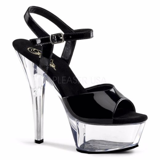 Product image of Pleaser Kiss-209 Black Patent/Clear, 6 inch (15.2 cm) Heel, 1 3/4 inch (4.4 cm) Platform Sandal Shoes