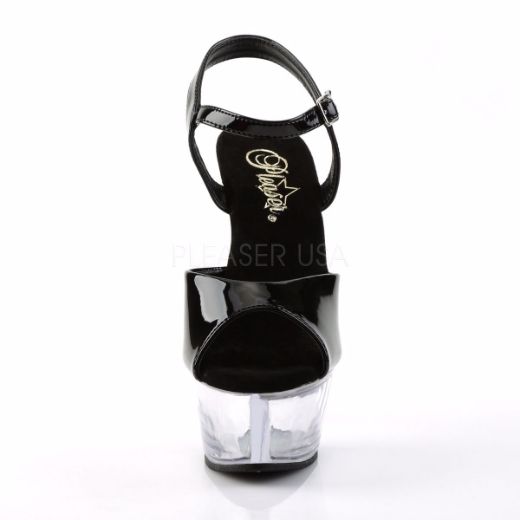 Product image of Pleaser Kiss-209 Black Patent/Clear, 6 inch (15.2 cm) Heel, 1 3/4 inch (4.4 cm) Platform Sandal Shoes