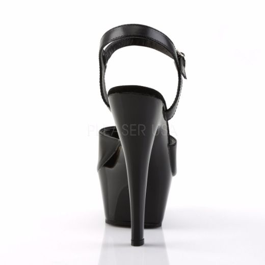 Product image of Pleaser Kiss-209 Black Leather/Black, 6 inch (15.2 cm) Heel, 1 3/4 inch (4.4 cm) Platform Sandal Shoes