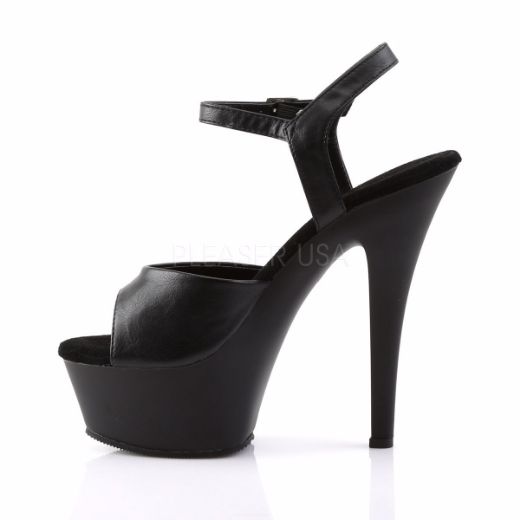 Product image of Pleaser Kiss-209 Black Faux Leather/Black Matte, 6 inch (15.2 cm) Heel, 1 3/4 inch (4.4 cm) Platform Sandal Shoes