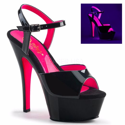 Product image of Pleaser Kiss-209Tt Black Patent/Black-Neon Hot Pink, 6 inch (15.2 cm) Heel, 1 3/4 inch (4.4 cm) Platform Sandal Shoes