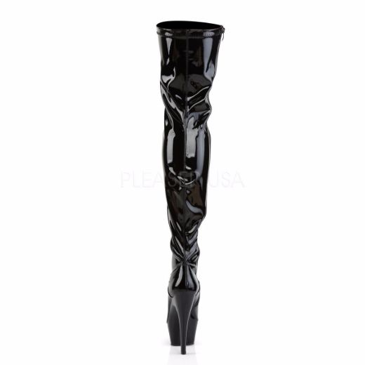Product image of Pleaser Kiss-3000 Black Stretch Patent/Black, 6 inch (15.2 cm) Heel, 1 3/4 inch (4.4 cm) Platform Thigh High Boot