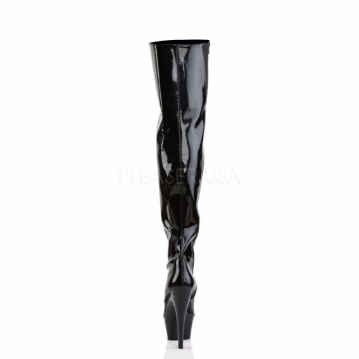 Product image of Pleaser Kiss-3010 Black Patent/Black, 6 inch (15.2 cm) Heel, 1 3/4 inch (4.4 cm) Platform Thigh High Boot