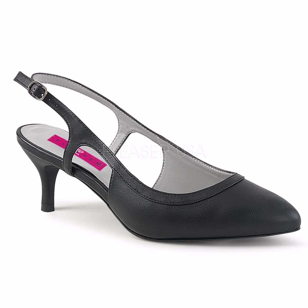 Product image of Pleaser Pink Label Kitten-02 Black Faux Leather, 2 1/2 inch (6.4 cm) Heel Court Pump Shoes