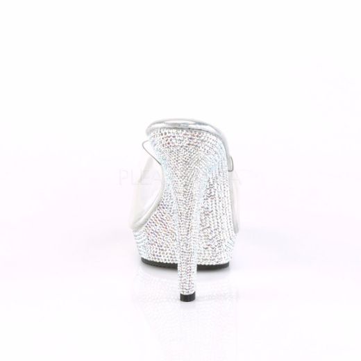 Product image of Fabulicious Lip-101Dm Clear/ Silver Multi Rhinestone, 5 inch (12.7 cm) Heel, 3/4 inch (1.9 cm) Platform Slide Mule Shoes