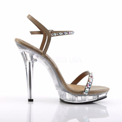 Product image of Fabulicious Lip-131 Taupe Pu/Clear, 5 inch (12.7 cm) Heel, 3/4 inch (1.9 cm) Platform Sandal Shoes