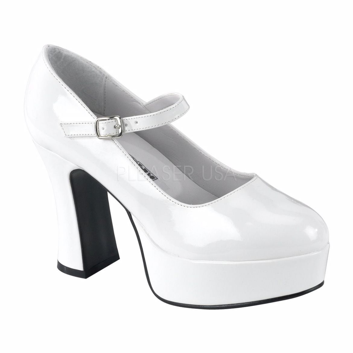Product image of Funtasma Maryjane-50 White Patent, 4 inch (10.2 cm) Heel, 1 1/2 inch (3.8 cm) Platform Court Pump Shoes