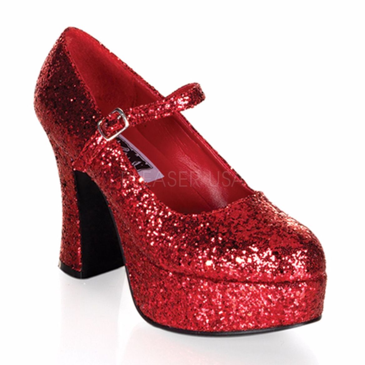 Product image of Funtasma Maryjane-50G Red Glitter, 4 inch (10.2 cm) Heel, 1 1/2 inch (3.8 cm) Platform Court Pump Shoes