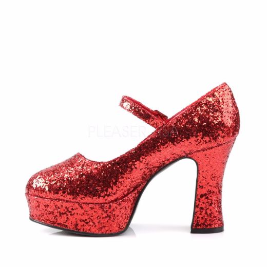 Product image of Funtasma Maryjane-50G Red Glitter, 4 inch (10.2 cm) Heel, 1 1/2 inch (3.8 cm) Platform Court Pump Shoes