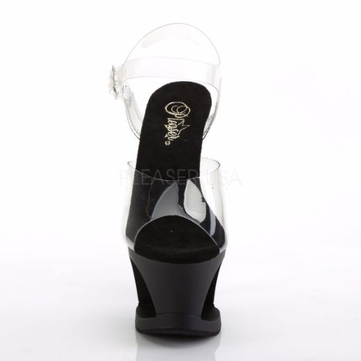 Product image of Pleaser Moon-708Sk Clear/Black Matte-Pewter, 7 inch (17.8 cm) Heel, 2 3/4 inch (7 cm) Platform Sandal Shoes